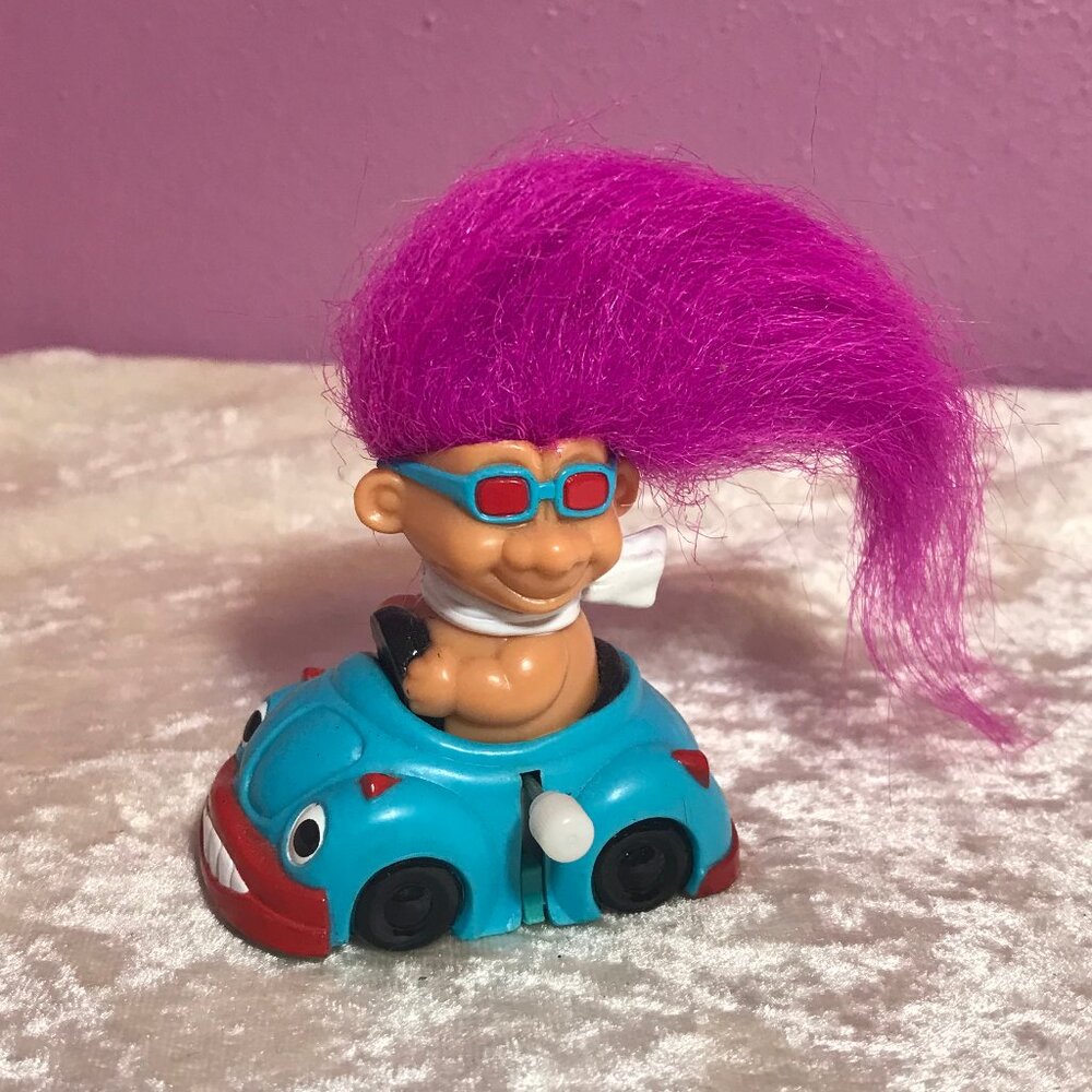 Russ Berrie & Co. Vintage Troll Doll in Blue Wind-Up Car Toy EUC Retro Sunglass